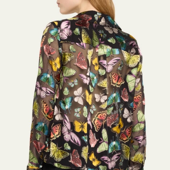 Alice + Olivia Butterfly Black Button-Front Blouse NWT Sz XS - Picture 2 of 4